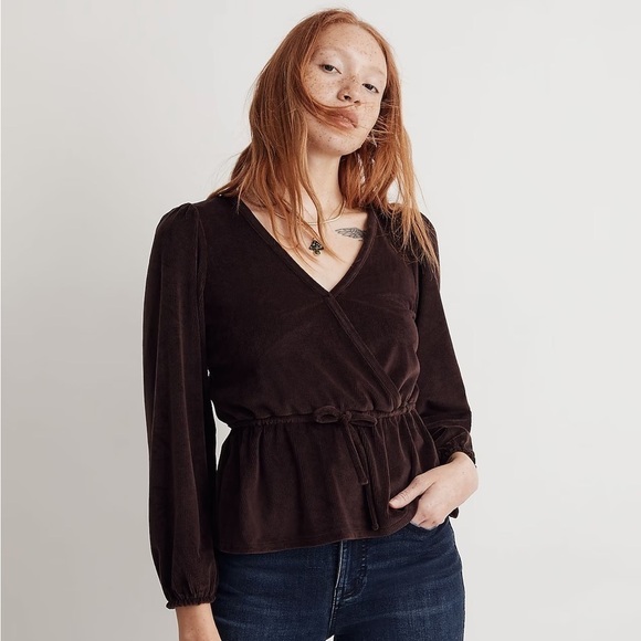 Madewell corduroy tie front faux wrap top spiced raisin - Picture 1 of 6